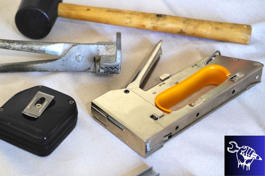 tools like hammer tacker and tape measure are essential for roofing tasks